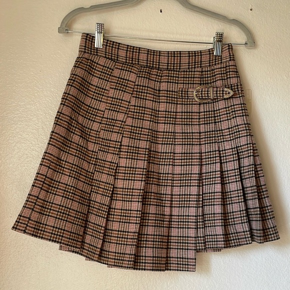 Maje - Jilo Asymmetric Pleated Plaid Skirt - Picture 1 of 8